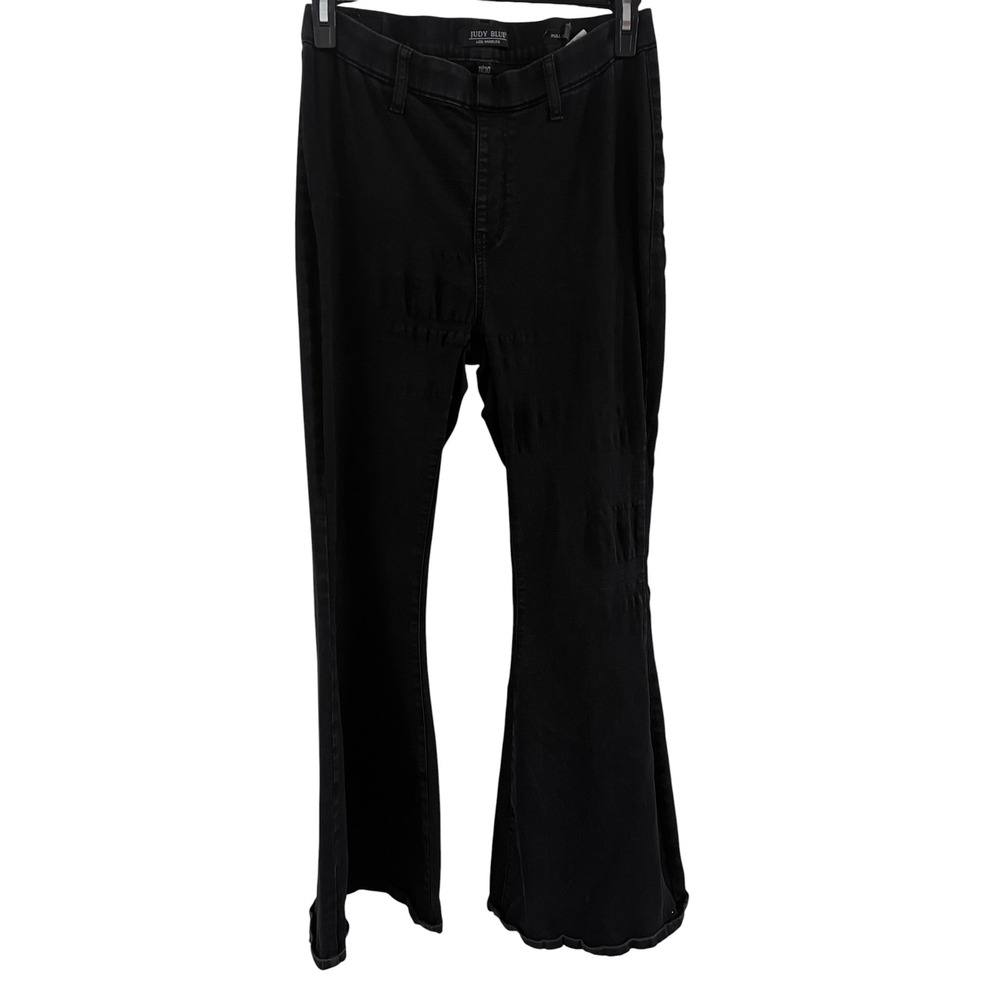 Judy Blue Wide Leg Jeans Women 11/30 Black Pull On Super Stretch Good Preowned